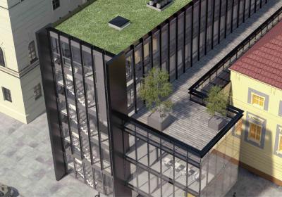 widok ogólny budynku modernizowanego i skrzydła nowoprojektowanego